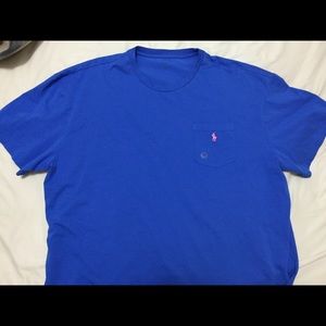 Blue Polo T-shirt, pink horse